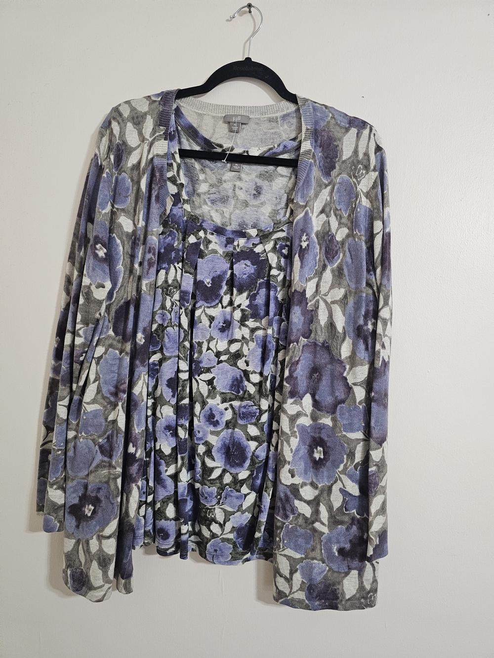 J. Jill XL Lavender Watercolor Floral Twinset Cardigan and Tank